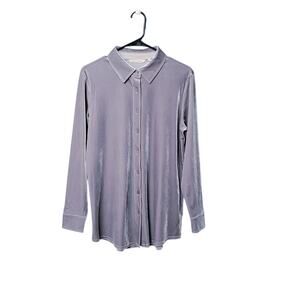 SOFT SURROUNDINGS Velvet Button Up Long Sleeve Blouse Commared Top